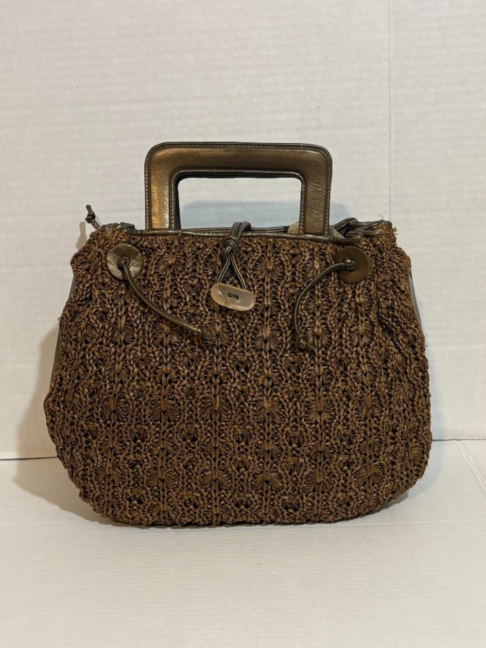 Carlos Falchi Bronze Knit Satchel Purse All Season LIKE NEW